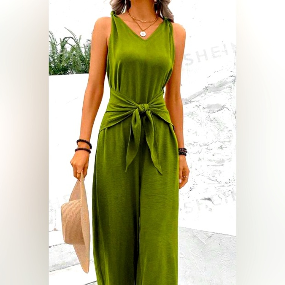 SHEIN Tie Front Wide Legged Jumpsuit  size M (6)
